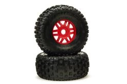 ARA550065 | ARRMA 2.4/3.4" FORTRESS SC DBoots Tyres On Red Rims - Glued Wheels 2Pcs