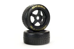 ARA550071 | ARRMA 3.3" Belted 42/100 (Gold) DBoots Hoons Tyres On Black 5-Spoke Rims - Glued Wheels 2Pcs